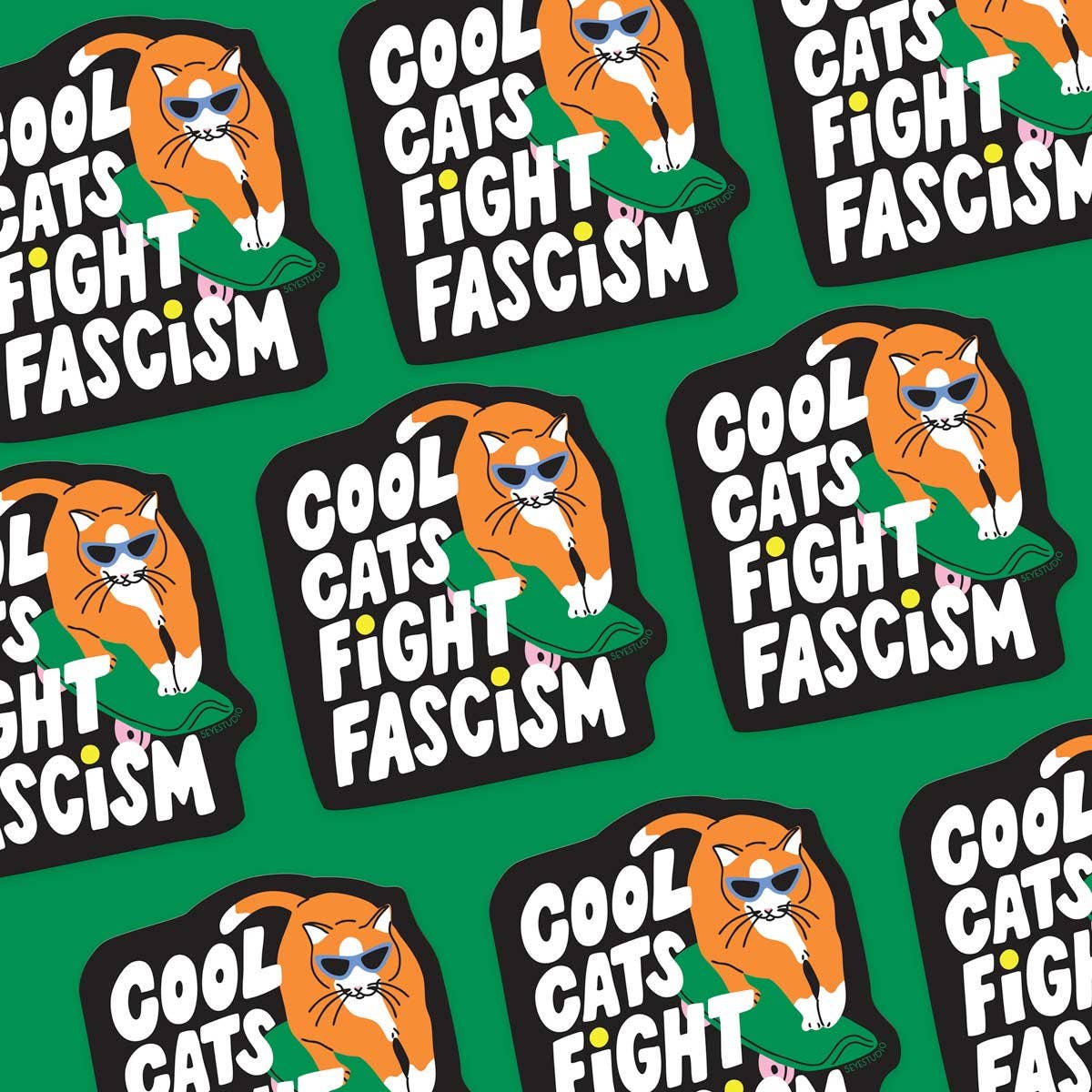 5 Eye Studio - Wholesale Sticker - Cool Cats Fight Fascism Vinyl Sticker1