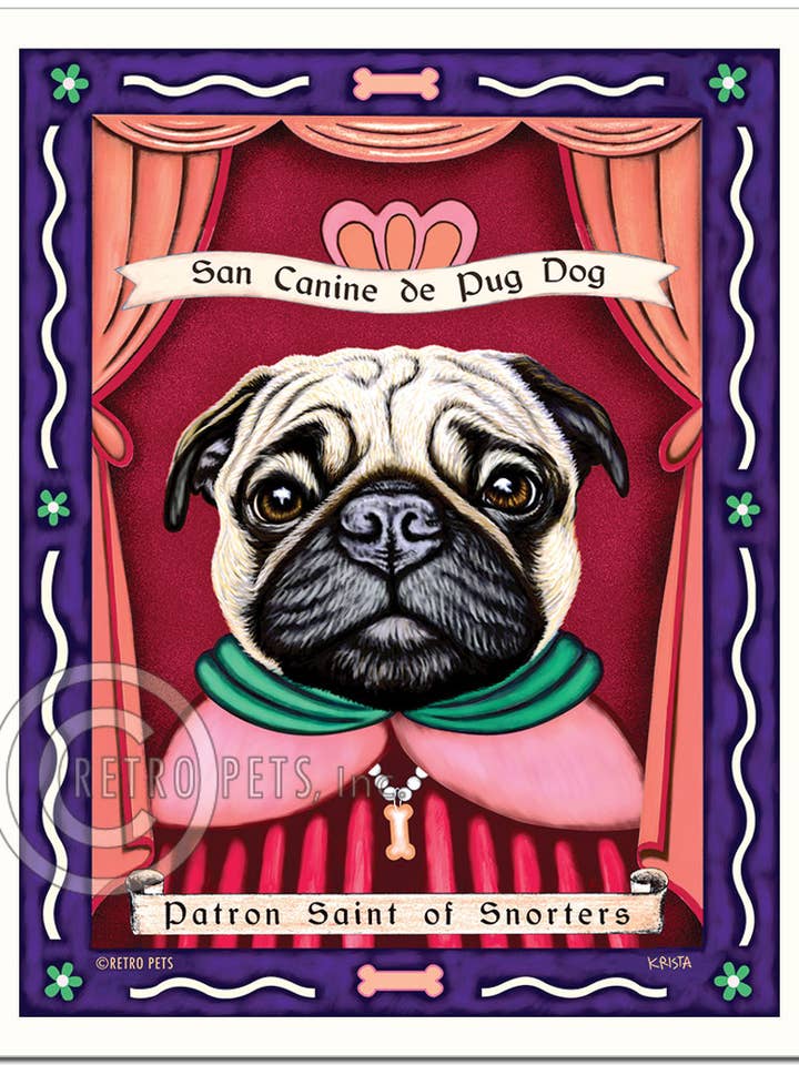 P-234 - Impresión artística (8 x 10 cm), diseño de Pug «Fawn Pug Saint of Snorters» para venta al por mayor de Retro Pets