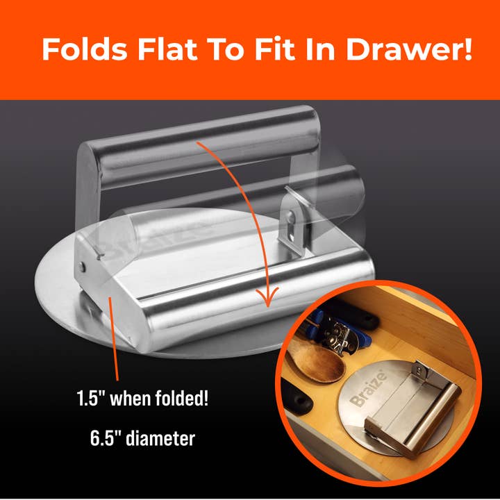 Braize - Wholesale Kitchen tool/gadget - Burger Press w/ Folding Handle + Non-Stick Sheets2