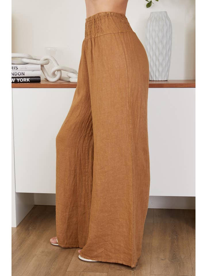 MILIO MILANO – Großhandel Hose – Damen – SOLIDE LEINENHOSE MIT GESMOKTEM BUND (255004-LINENPANTS)9