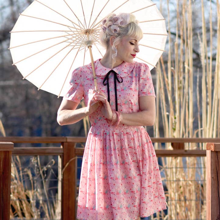 Pink Flamingo Print Mid Mod Babydoll Circle Dress for wholesale on Faire6