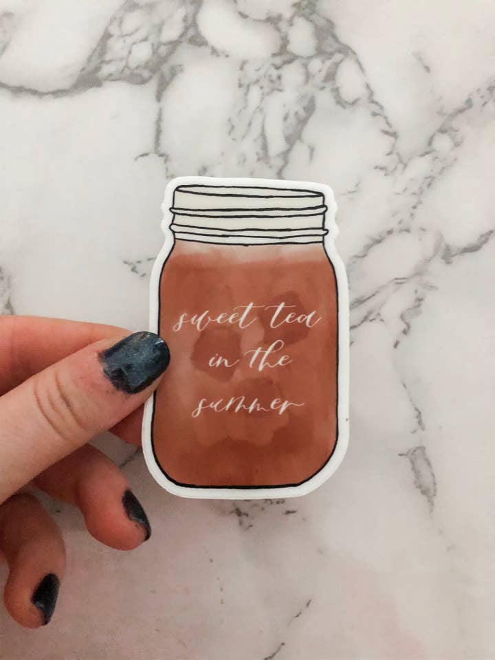 Sweet tea mason jar vinyl sticker for wholesale by Durham doodles