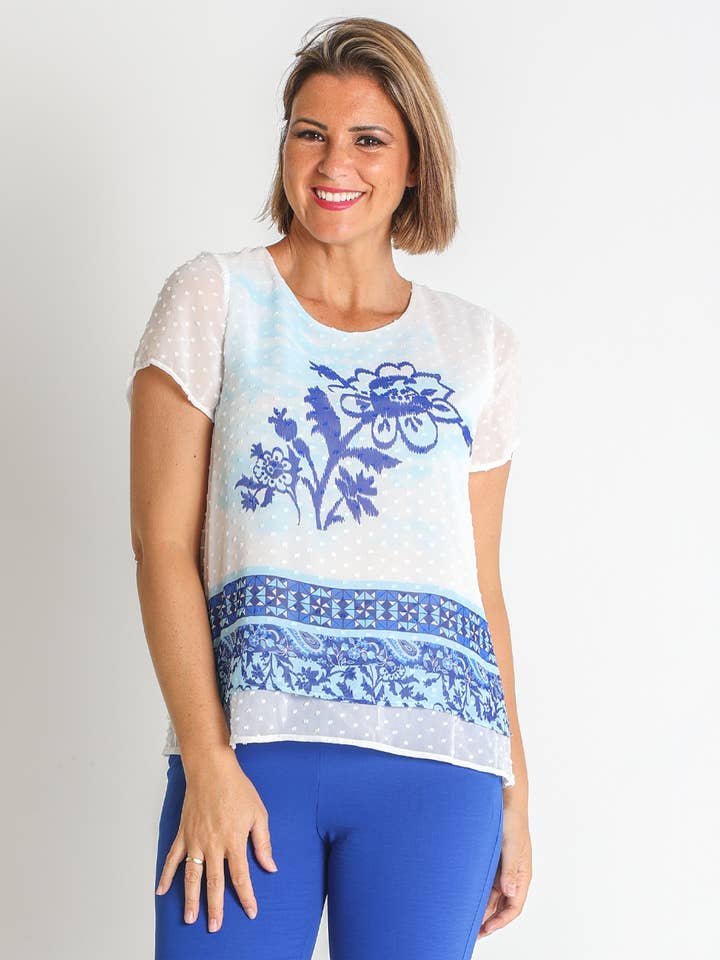 3673760 - BLUSA IN PLUMETI CON STAMPA FLOREALE per la vendita all'ingrosso da parte di LOURDES CASTILLO