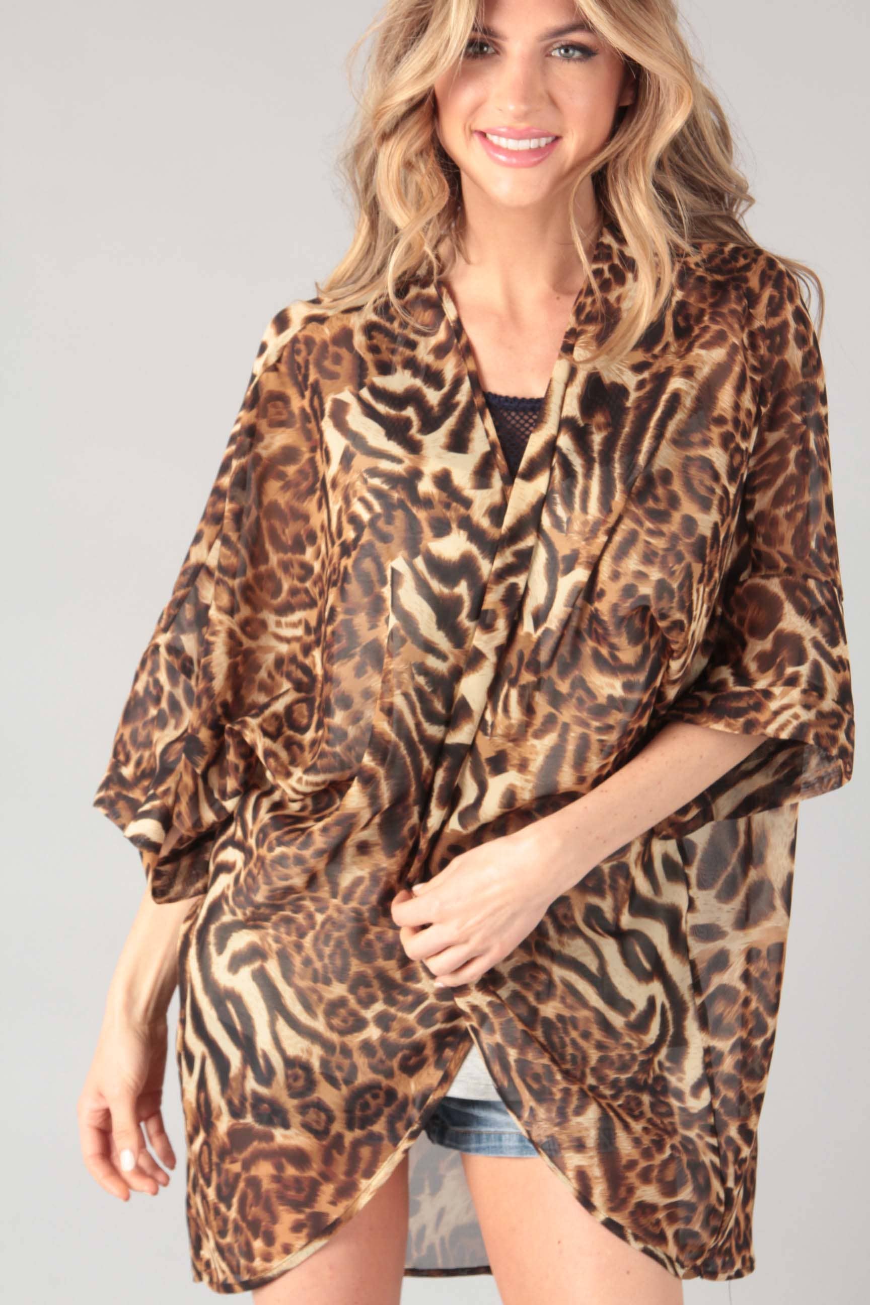 AS IS Chiffon animal print kimono (P14942) for wholesale on Faire0