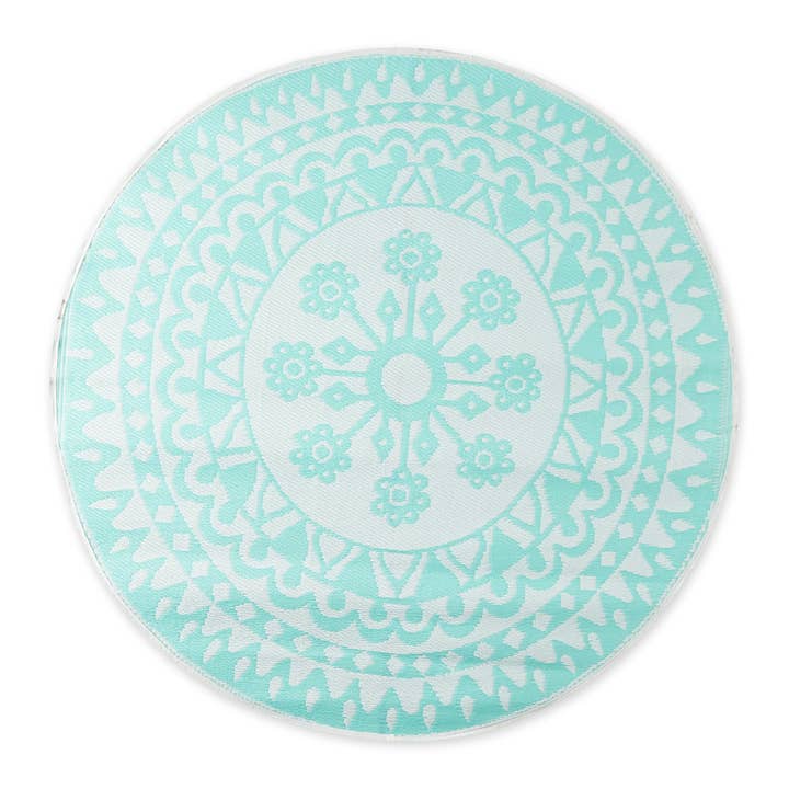 Welcome Home Unbeatable Deals - Wholesale Area Rug - Aqua Floral Outdoor Rug 5 Ft Round