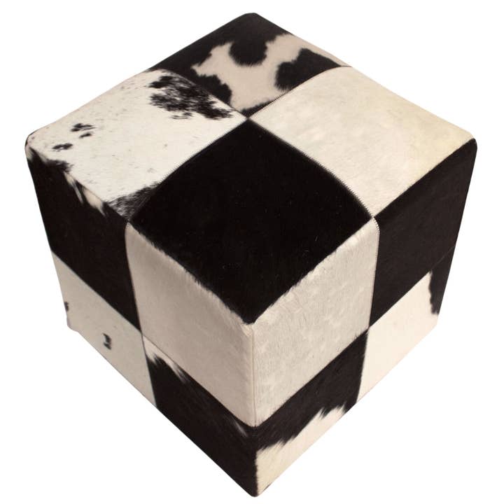 Noori Rug - Wholesale Pouf - Animal Print Hide Pouf Oscar, Black (18"x18"x18")