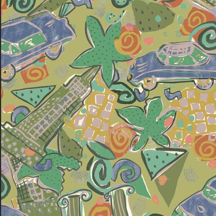 New York Wallpaper, Pistachio for wholesale by Sharon Jane Studio