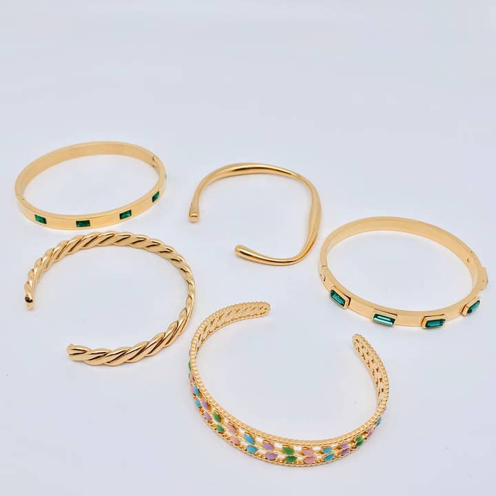 Mio Queena - Wholesale Cuff Bracelet - Multi Style 18K Gold Plated Stainless Steel Cuff Bangles-FGS