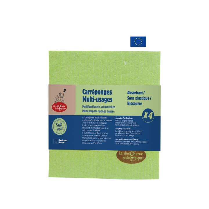 La Droguerie Ecologique - Venta al por mayor Esponjas de limpieza - Bayeta Esponja Celulosa Lavable Compostable