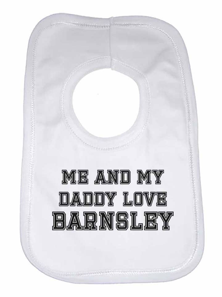 Me and My Daddy Love Barnsley, voor voetbal- en voetbalfans, uniseks babyslabbetjes voor wholesale door Little Ratbag