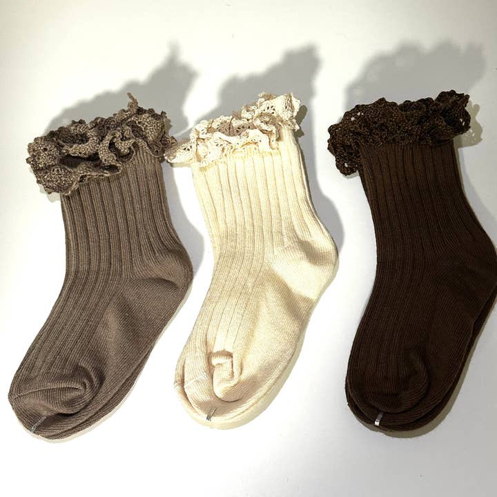 Neutral- Crochet top foldable socks set of 3 for wholesale by Yourtay