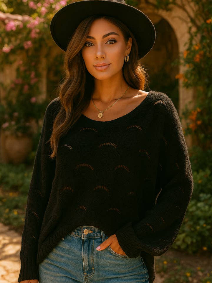 The Nu Vintage - Wholesale Knit Sweater - Women's - The Midnight Sol Knit Sweater0