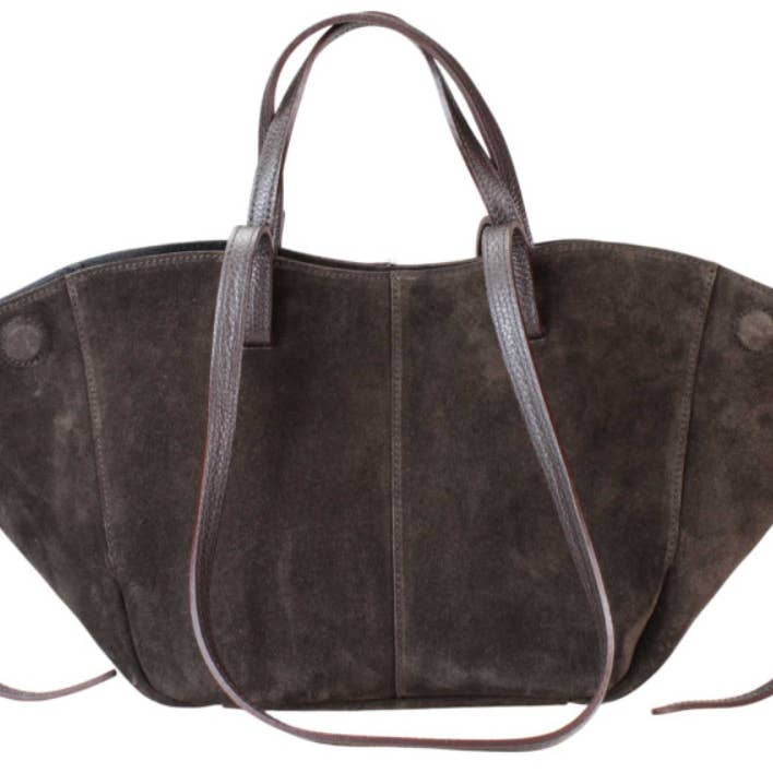 JIJOU CAPRI - Wholesale Tote Bag - Women's - 961 Italian Suede Leather Choco Travel Bag w/ Leather Pouch