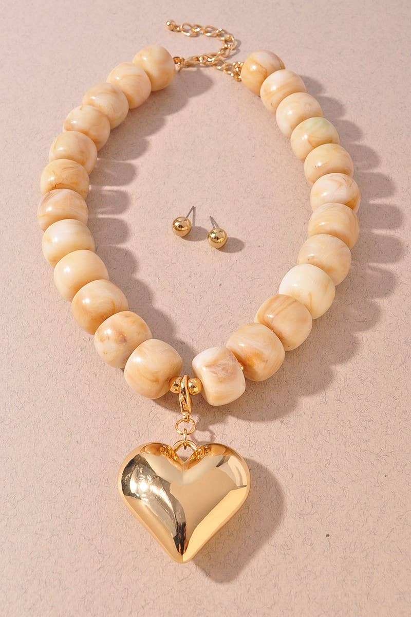 anbfashion – wholesale Beaded/pearl necklace – PUFFY HEART PENDANT BEADED NECKLACE 3