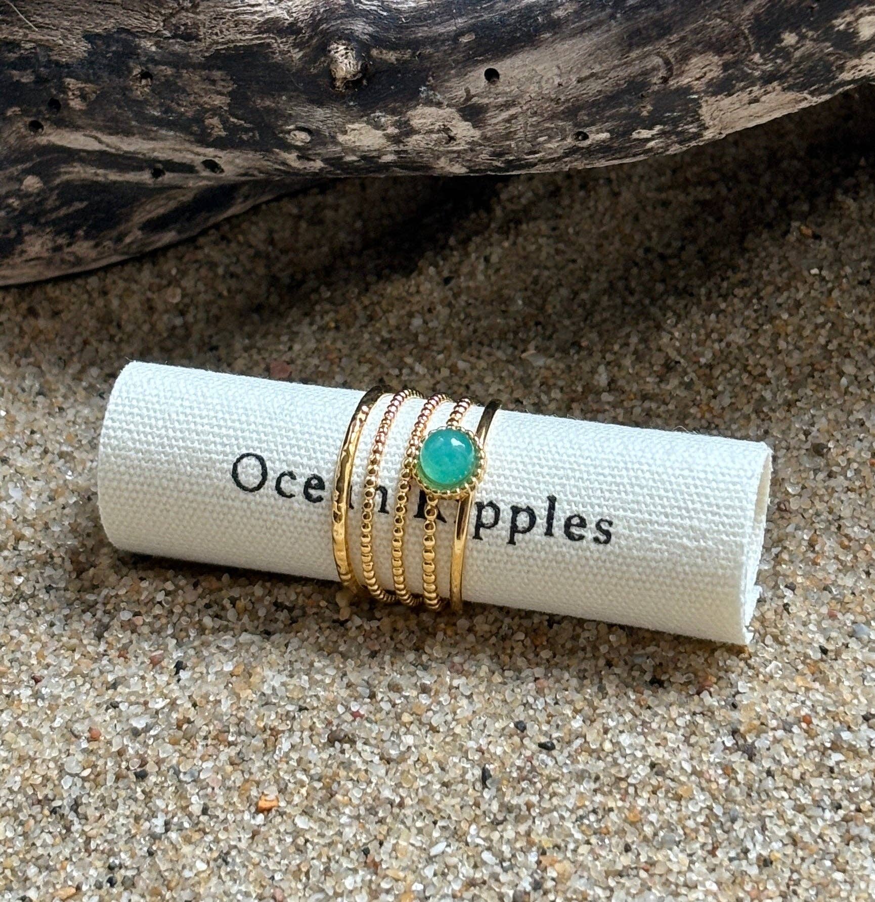 Ocean Ripples – wholesale Single stone/solitaire ring – 18ct Gold Plated Amazonite Multi Band Adjustable Ring3