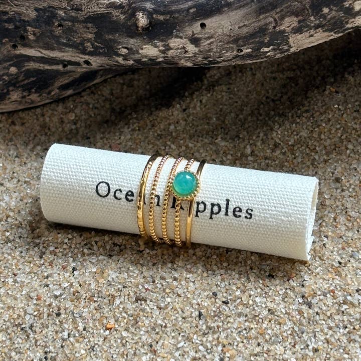 Ocean Ripples – wholesale Single stone/solitaire ring – 18ct Gold Plated Amazonite Multi Band Adjustable Ring3