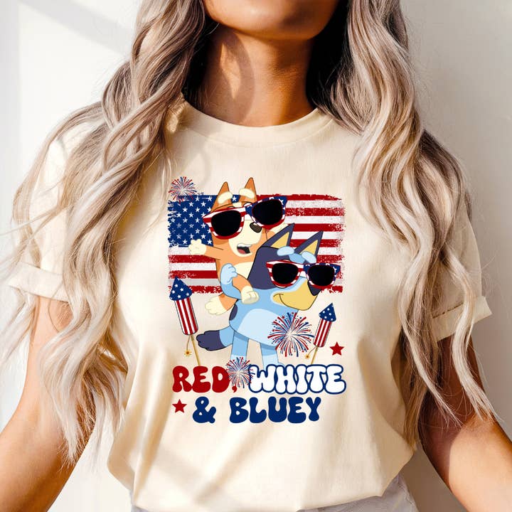 Red White & Bluey 4th of July Graphic Tee for wholesale by Happy Mail Wholesale