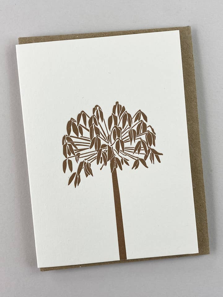 Agapanthus Card - Metallic Gold Print for wholesale by Penguin Ink