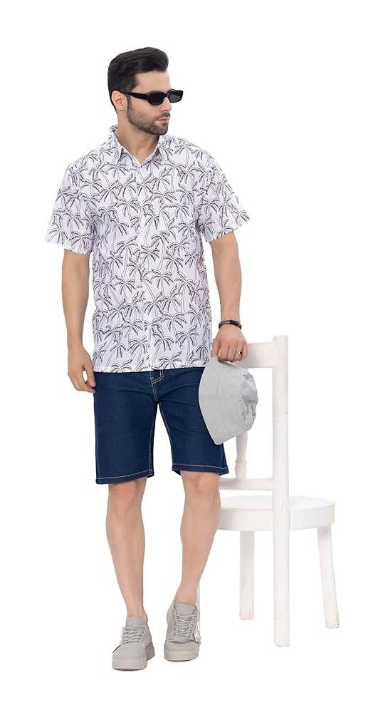 HAPPY BAY Linen Effect Mens  Shirts Black Palm Tree P00387 for wholesale on Faire3