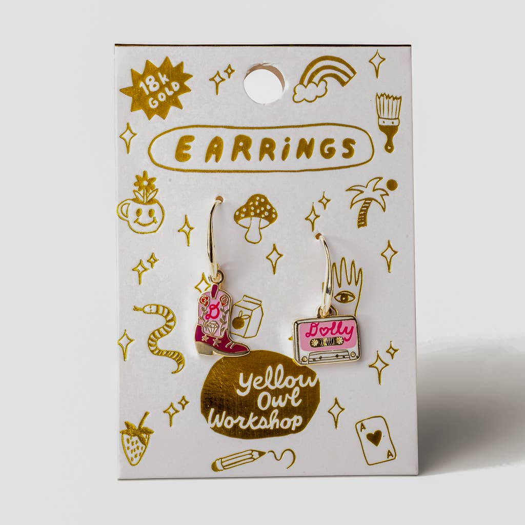 Yellow Owl Workshop - Venta al por mayor Pendientes colgantes - Pendientes Dolly: Pendientes de Bota Vaquera y Cinta de Casete3