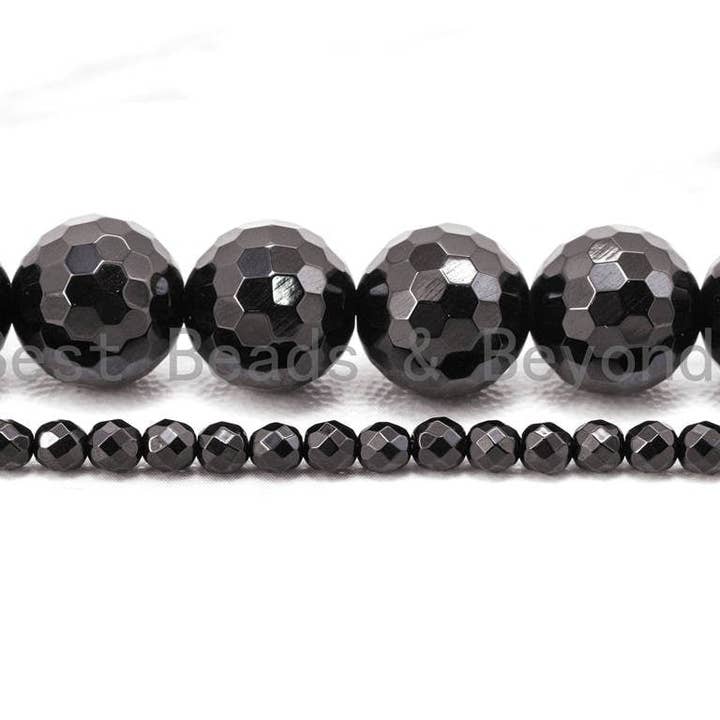 BestBeads&Beyond - Wholesale Beads - Wholesale Quality Faceted Shinny Black Onyx Beads-2mm/3mm/4mm/6mm/8mm/10mm/12mm/14mm/18mm/20mm- Black Onyx Beads,15.5" Full Strand, SKU#Q41
