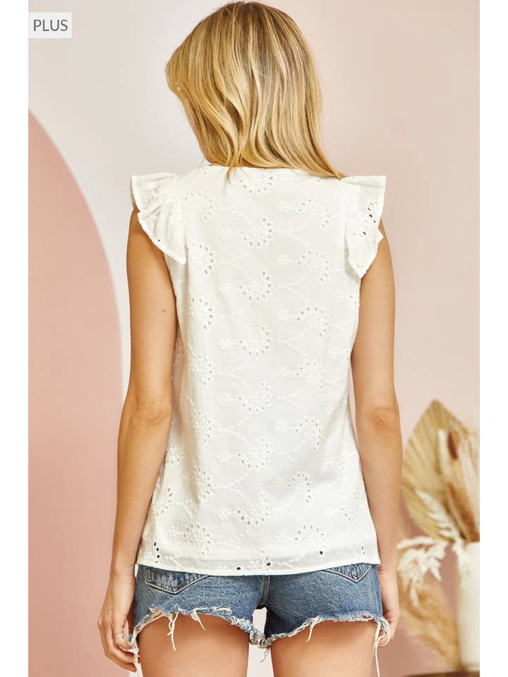 IVORY PLUS Eyelet Tank With V Neckline PT10285 for wholesale on Faire