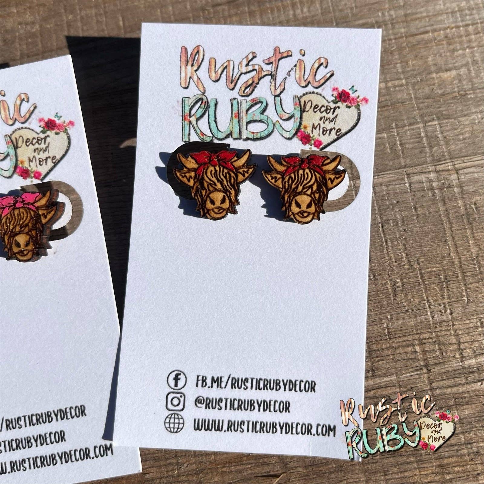 Rustic Ruby Decor and More LLC - Wholesale Stud/Post Earrings - Highland Cow Stud Earrings2