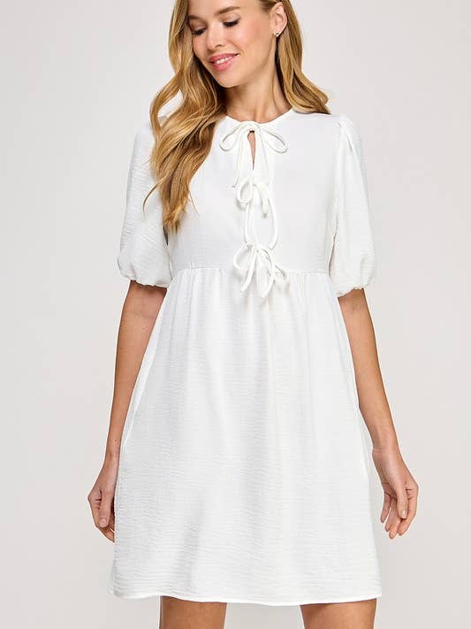 Vestito baby doll con fiocco anteriore solido per la vendita all'ingrosso da parte di MintChoco