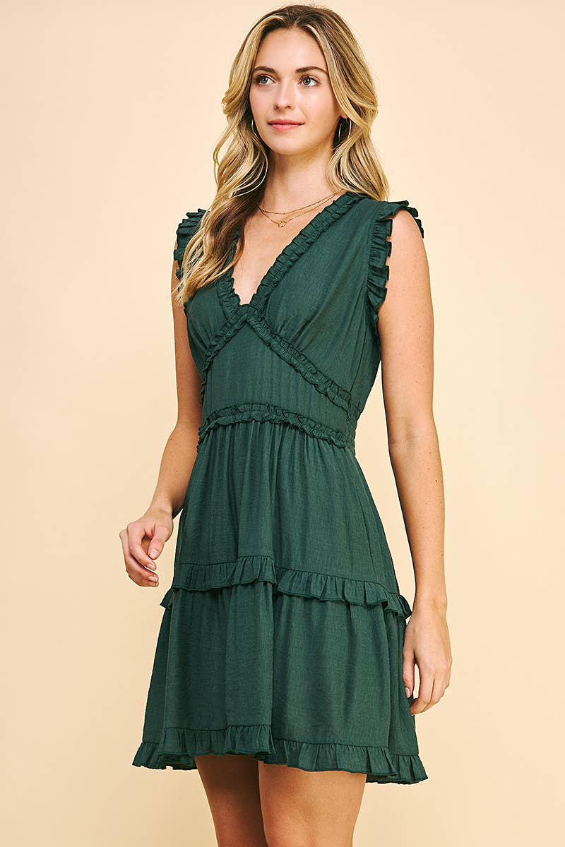 PINCH - Wholesale Jurk - Dames - MOUWLOZE JURK MET V-HALS EN RUCHES - 3087D19