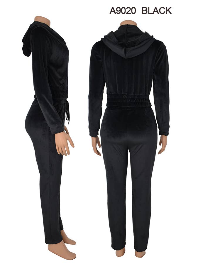 SSImport - Wholesale Lounge Set - Women's - A9020 3PCS/SET VELVET HOODIE JACKET TOP PANTS MIXSIZE 12SET