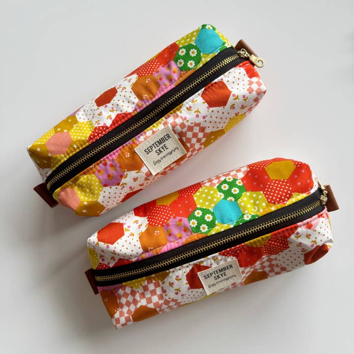 Patchwork multi-color - Boxy pencil pouch - brush bag for wholesale by September Skye Bags & Accessories