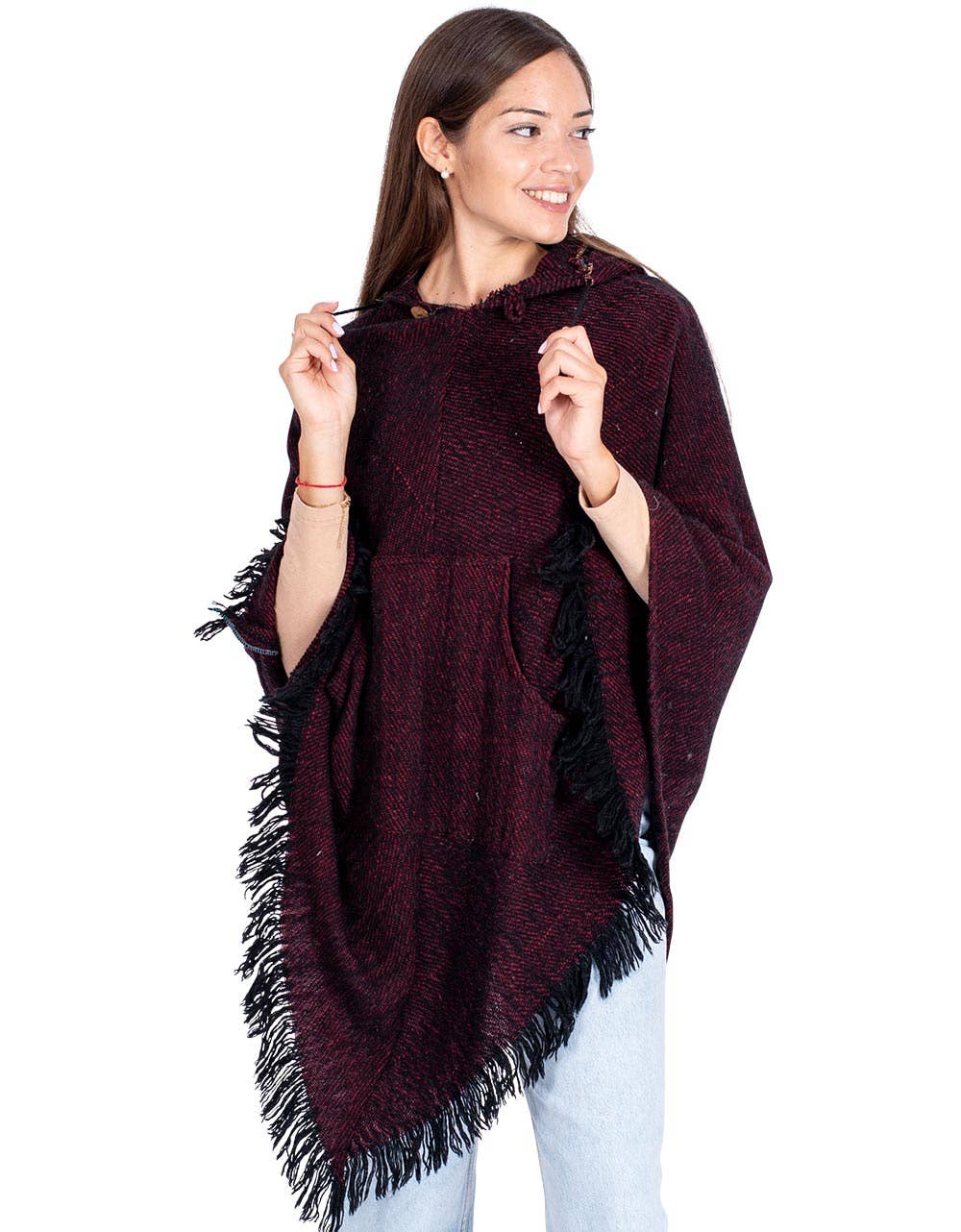 Board Burgundy Winter Ponchos with Fringes for wholesale on Faire2