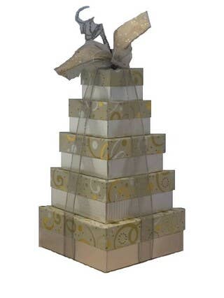 Swirls of Gold & Silver 5 Tier Tower for wholesale by All Wrapped Up Custom Gift Packaging