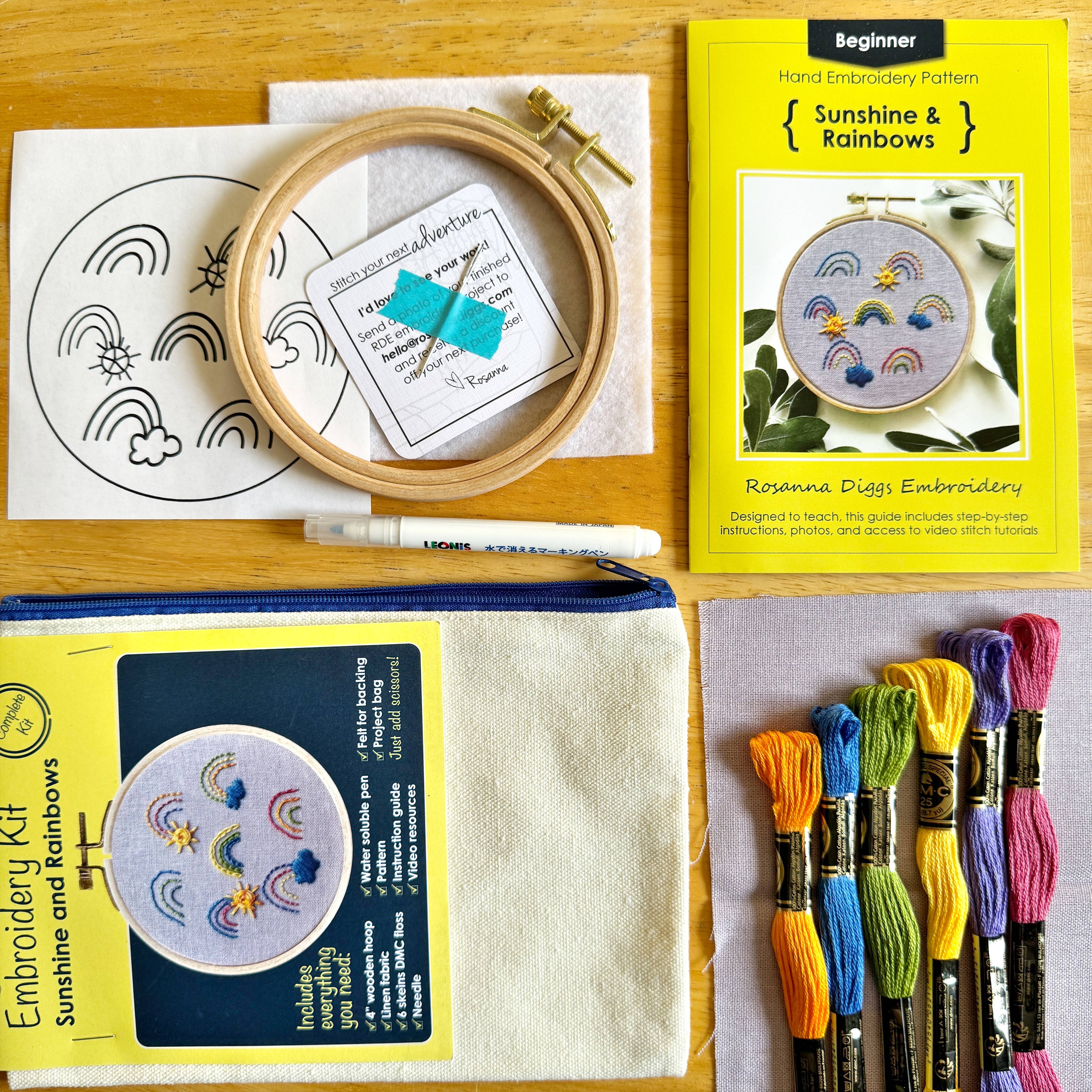 Rosanna Diggs Embroidery - Wholesale Embroidery/Cross Stitch Supplies - Sunshine and Rainbows Hand Embroidery Kit for Beginners2