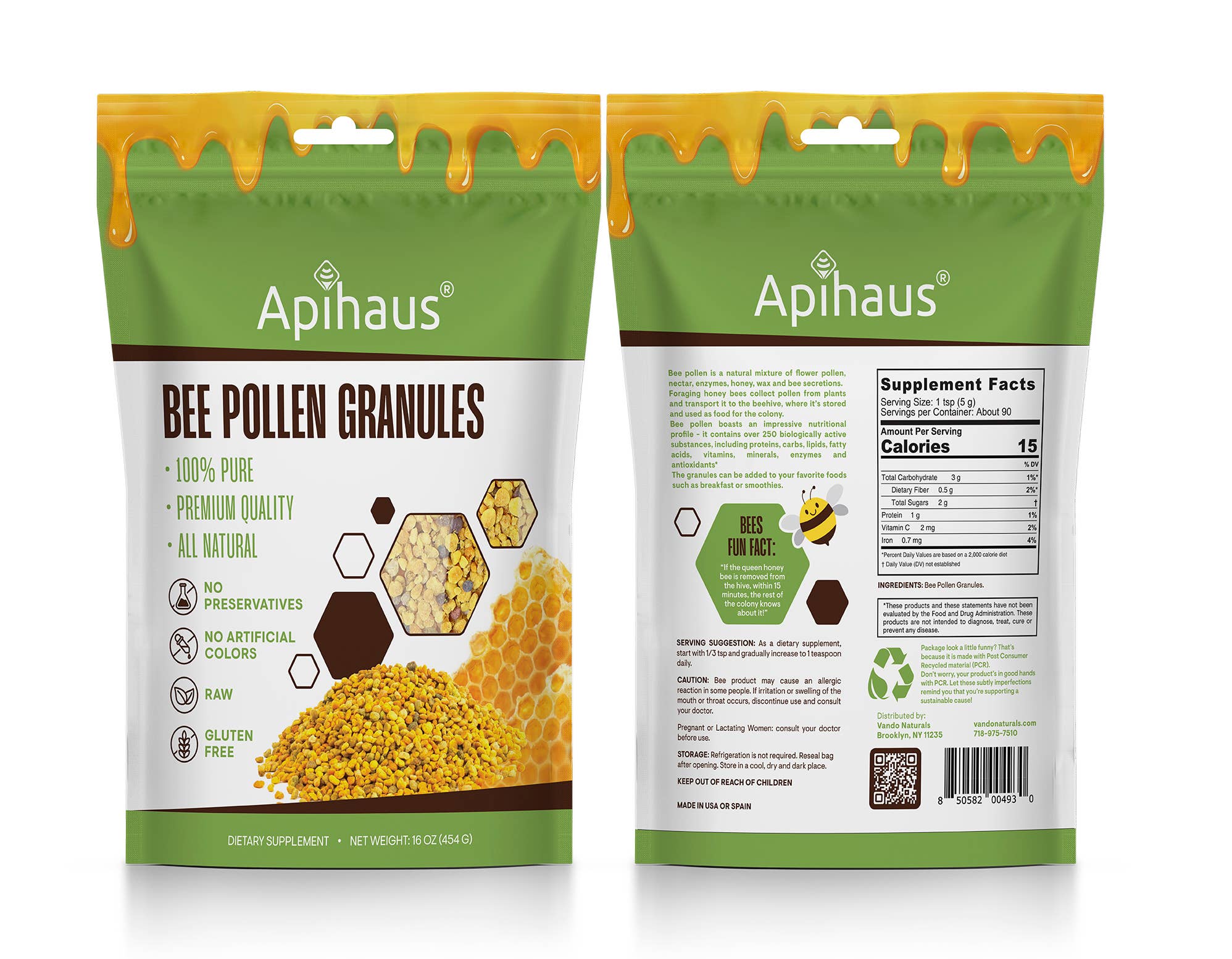 Vando Naturals - Wholesale Protein/Superfood Powder - Bee Pollen Granules 1 lb Pouch3