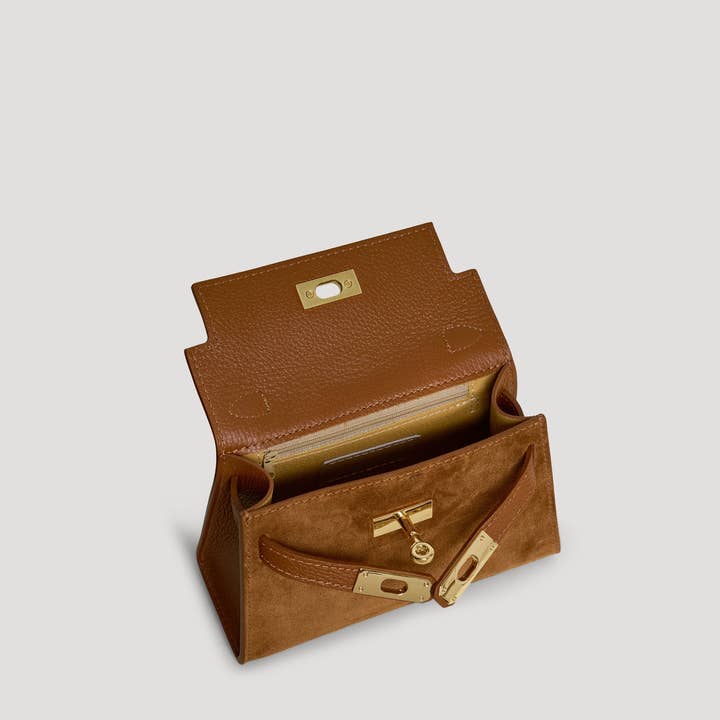 Voemièn - Wholesale Top Handle Bag - Women's - Victoria Bag in Tan Suede and Dollar Leather5