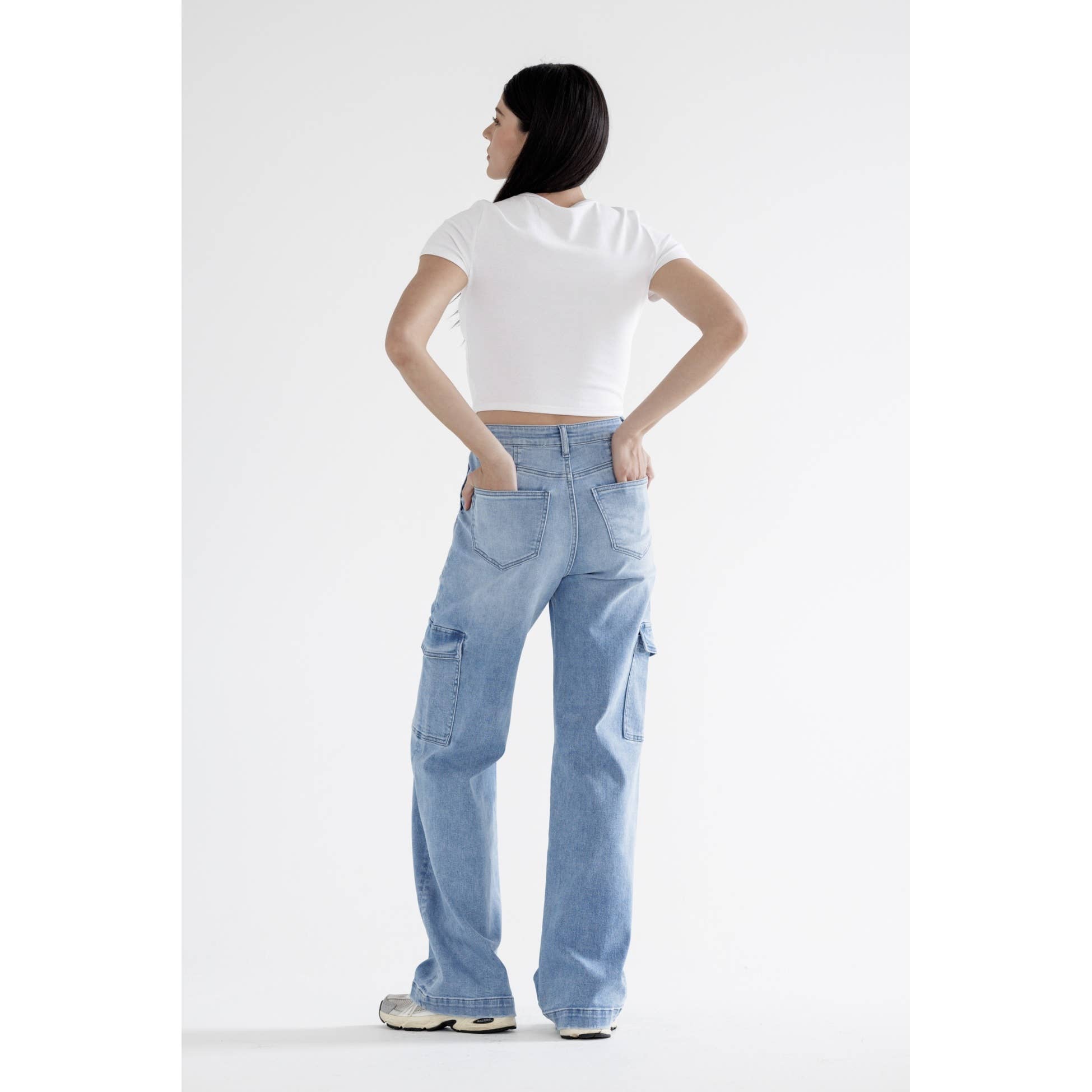 LOWES BLUE SUPER HIGH RISE WIDE CARGO for wholesale on Faire4