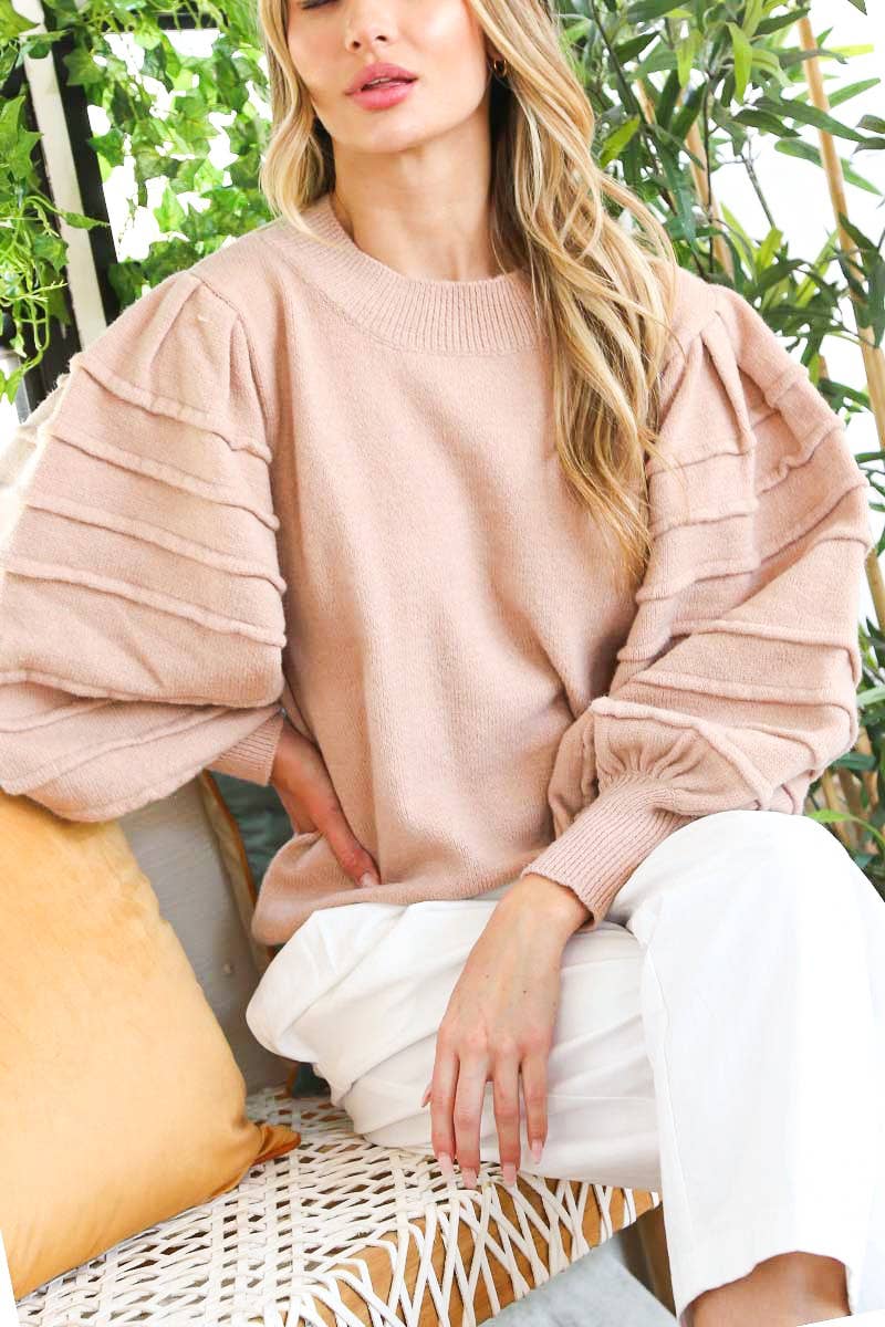 Vine & Love - Wholesale Pullover-trui - Dames - Trui met ronde hals, textuur, pofmouwen en comfortabele gebreide stof VT703640