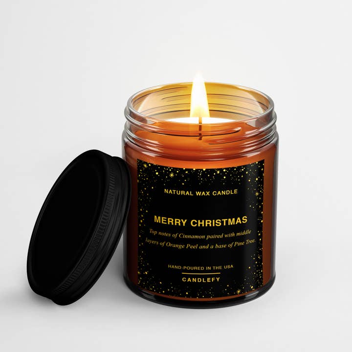 Candlefy - Wholesale Jar/Filled Candle - Christmas Candle: Merry Christmas / Pine, Cinnamon & Orange