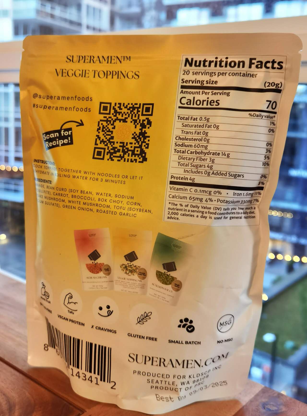 KLDSCP Foods - Wholesale Sauce - Veggie Mix, Dried Ramen Toppings - Ramen Toppers - 14 oz.3