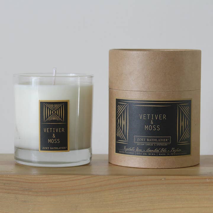 11 oz Black Label Rustic Candle, Vetiver & Moss for wholesale by Zoet Bathlatier