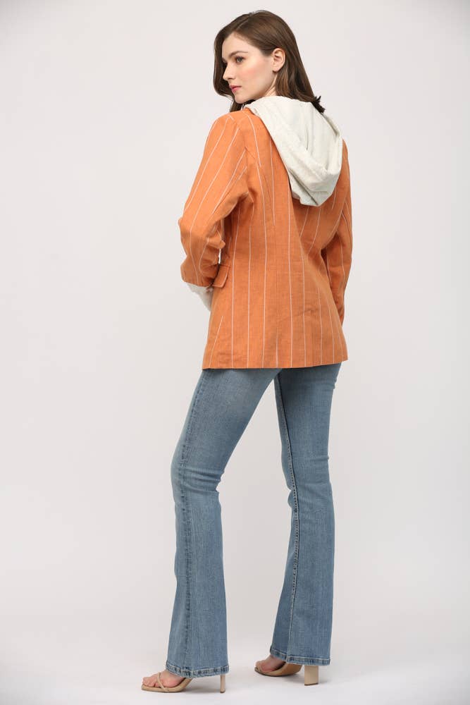 FATE - Wholesale Jacket - Women's - STRIPE LINEN BLEND HOODED JACKET FJ710518