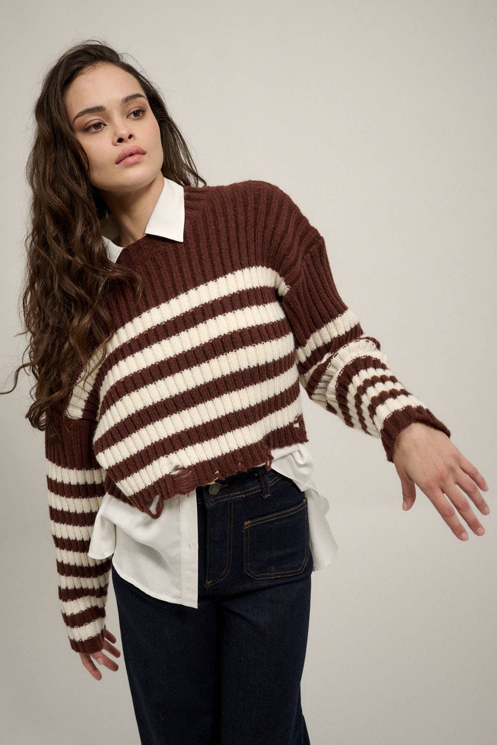 Promesa USA - Vendita all'ingrosso Maglione tricot - Donna - Top in maglia a costine con scollo rotondo a righe6