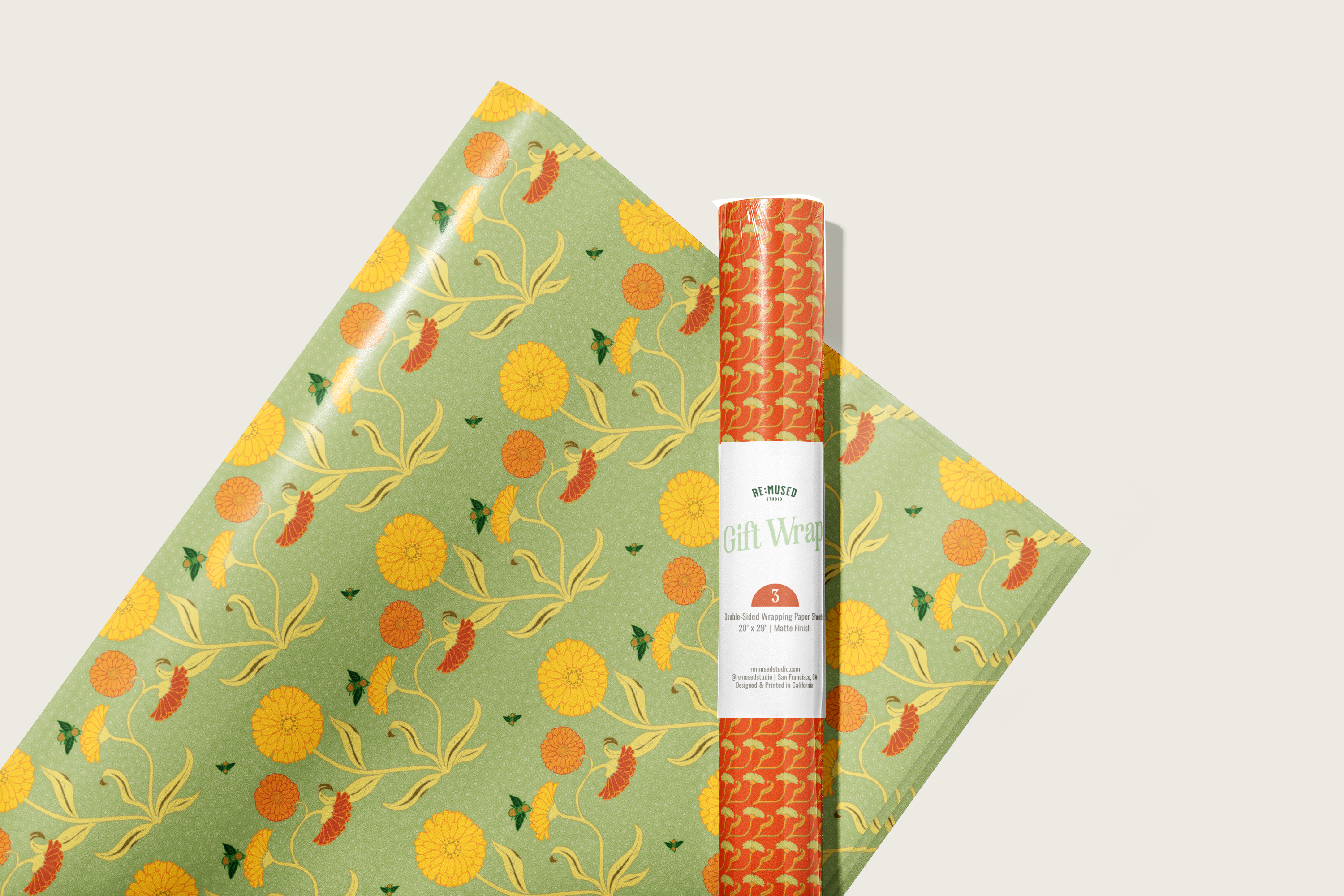 re:mused studio - Wholesale Flat Wrap - Calendula Gift Wrap Sheet-Double Sided16