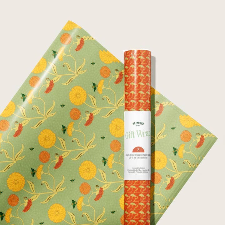 re:mused studio - Wholesale Flat Wrap - Calendula Gift Wrap Sheet-Double Sided16