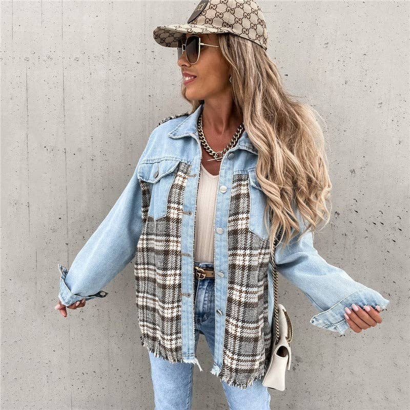 Mirazshoes WholeSale - Vendita all'ingrosso Cappotto - Donna - Cappotto in Denim a Quadri da Donna Top Largo2