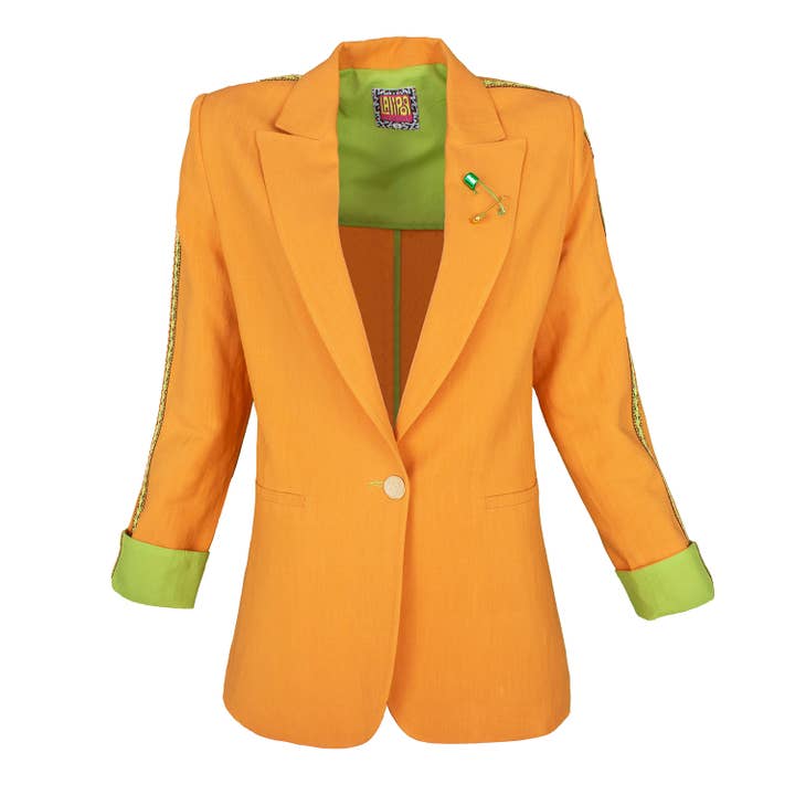 Tailored Viscose Linen Orange Blazer Jacket for wholesale by Lalipop Design