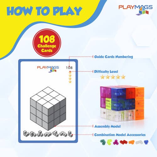 The Toy Group - Wholesale Building Set - Kids - Playmags Brainy with Brainy Challenge Cards, Building Blocks