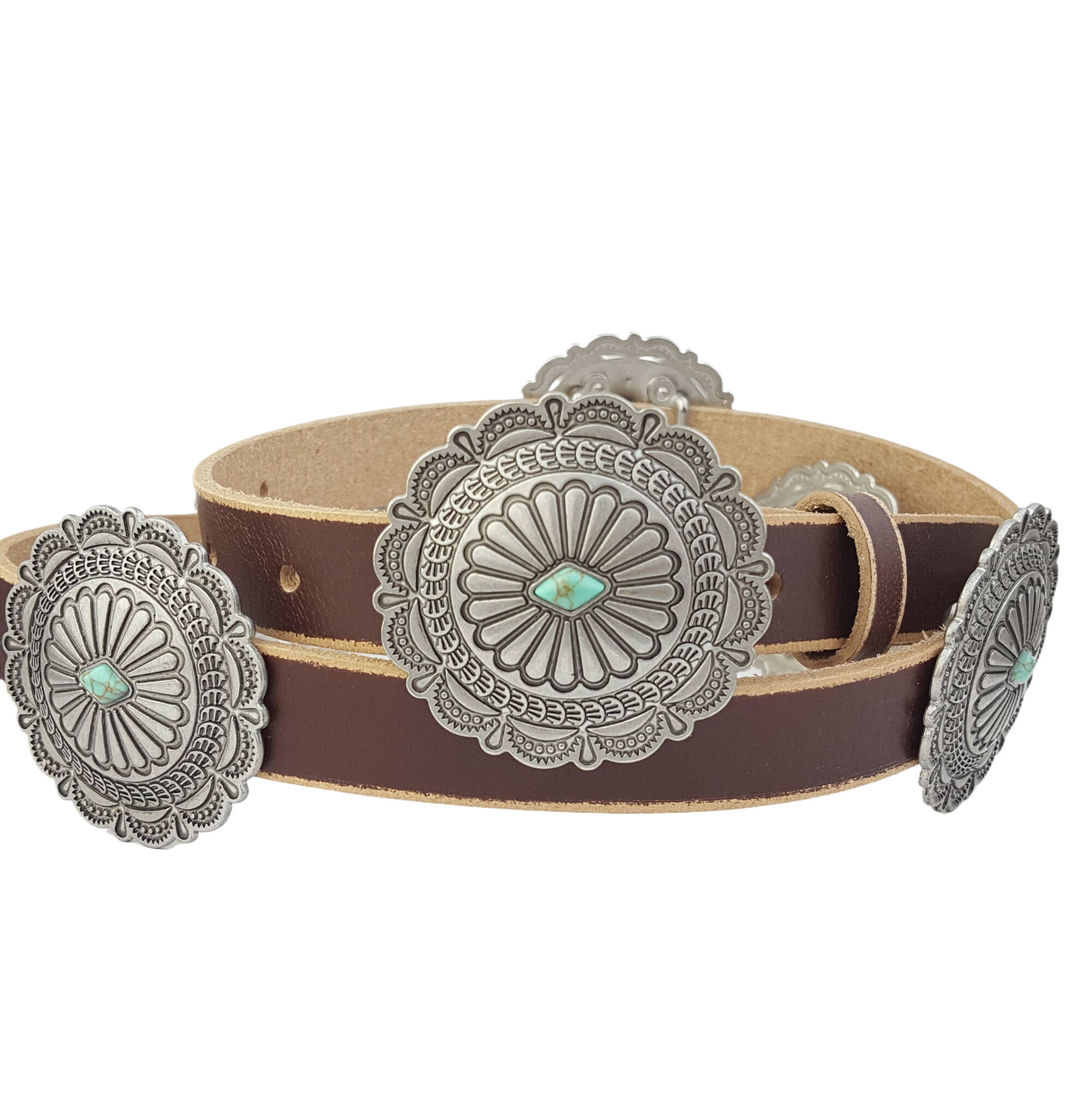 Axesoria West - Wholesale Belt - Women's - Western Genuine Distressed Leather belt w. Round concho2