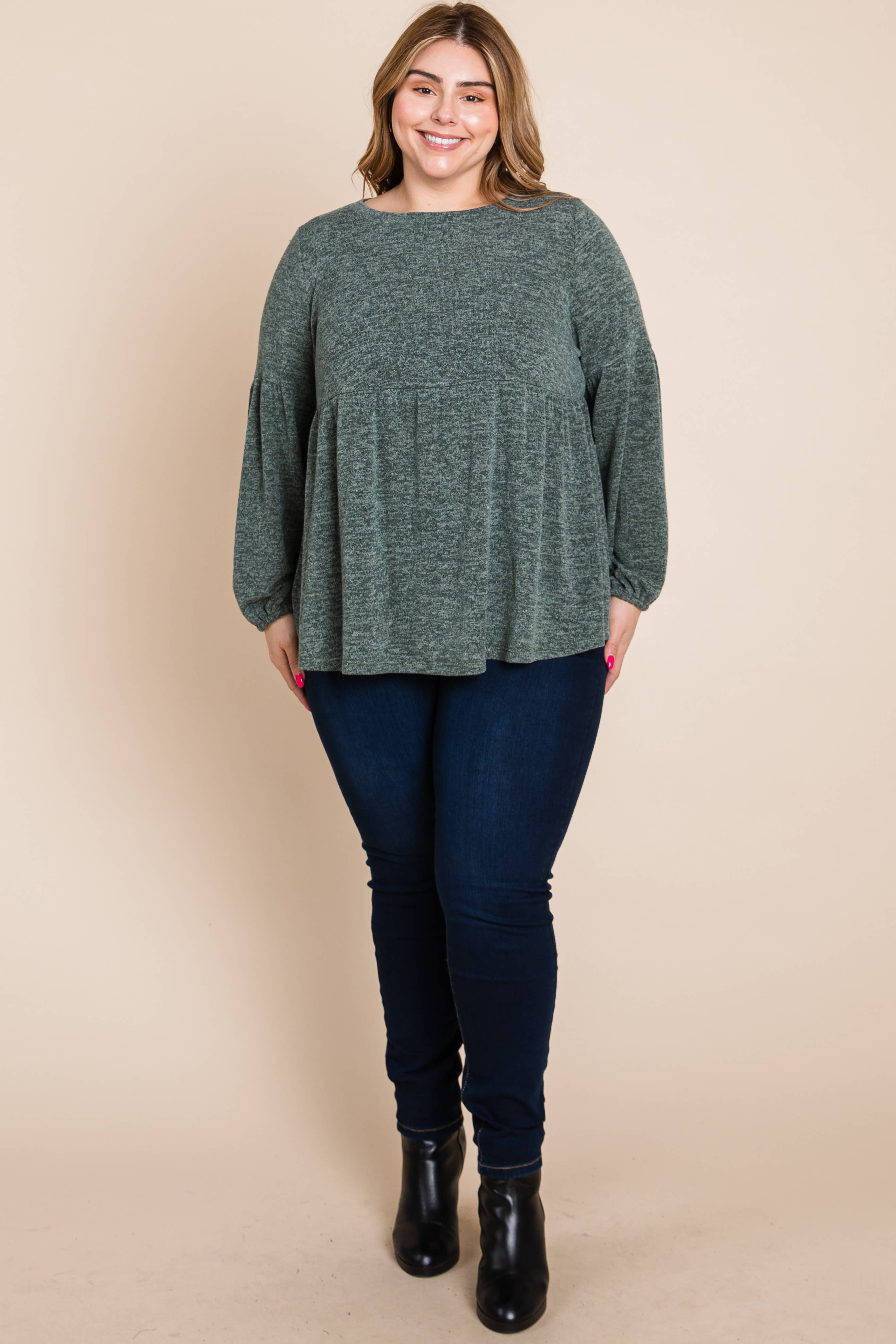 Oliva ETK-8849-PL Top babydoll in maglia bicolore taglie forti in vendita all'ingrosso su Faire1